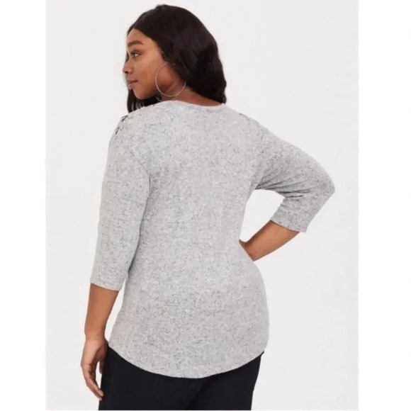 TORRID 3 V-Neck Lace-Up Shoulder Sweater Heather Gray Plus 3X 22W 24W Super Soft - Picture 2 of 11